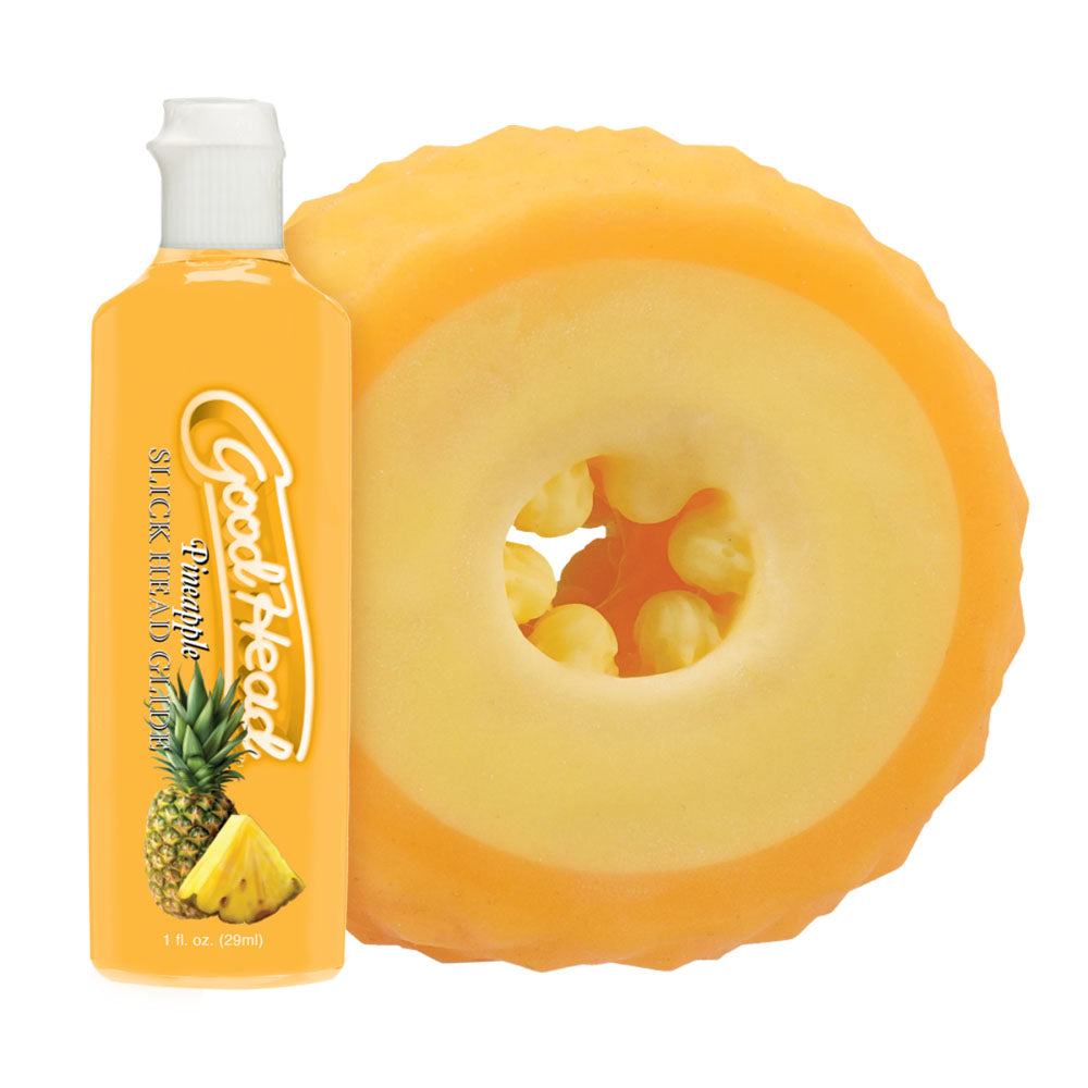 Doc Johnson GoodHead Pineapple stroker set with pineapple-flavoured glide and refresh powder