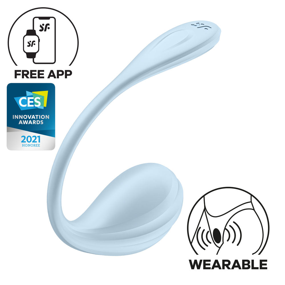 Satisfyer Smooth Petal app-controlled wearable vibrator in light blue