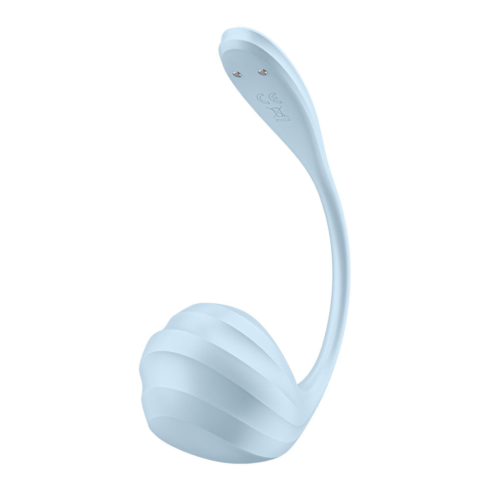 Satisfyer Smooth Petal app-controlled wearable vibrator in light blue