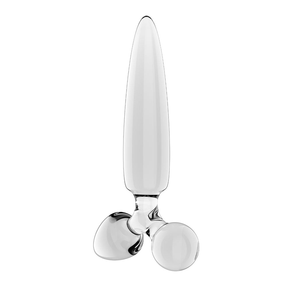 Satisfyer Triple Crystal 1 Clear glass butt plug viewed from the reverse