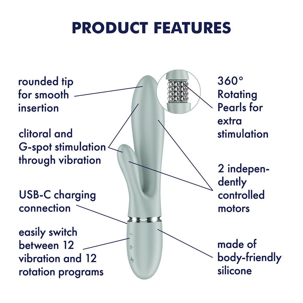 Satisfyer Pearl Bunny 2 silicone rabbit vibrator with rotating pearls and an external arm