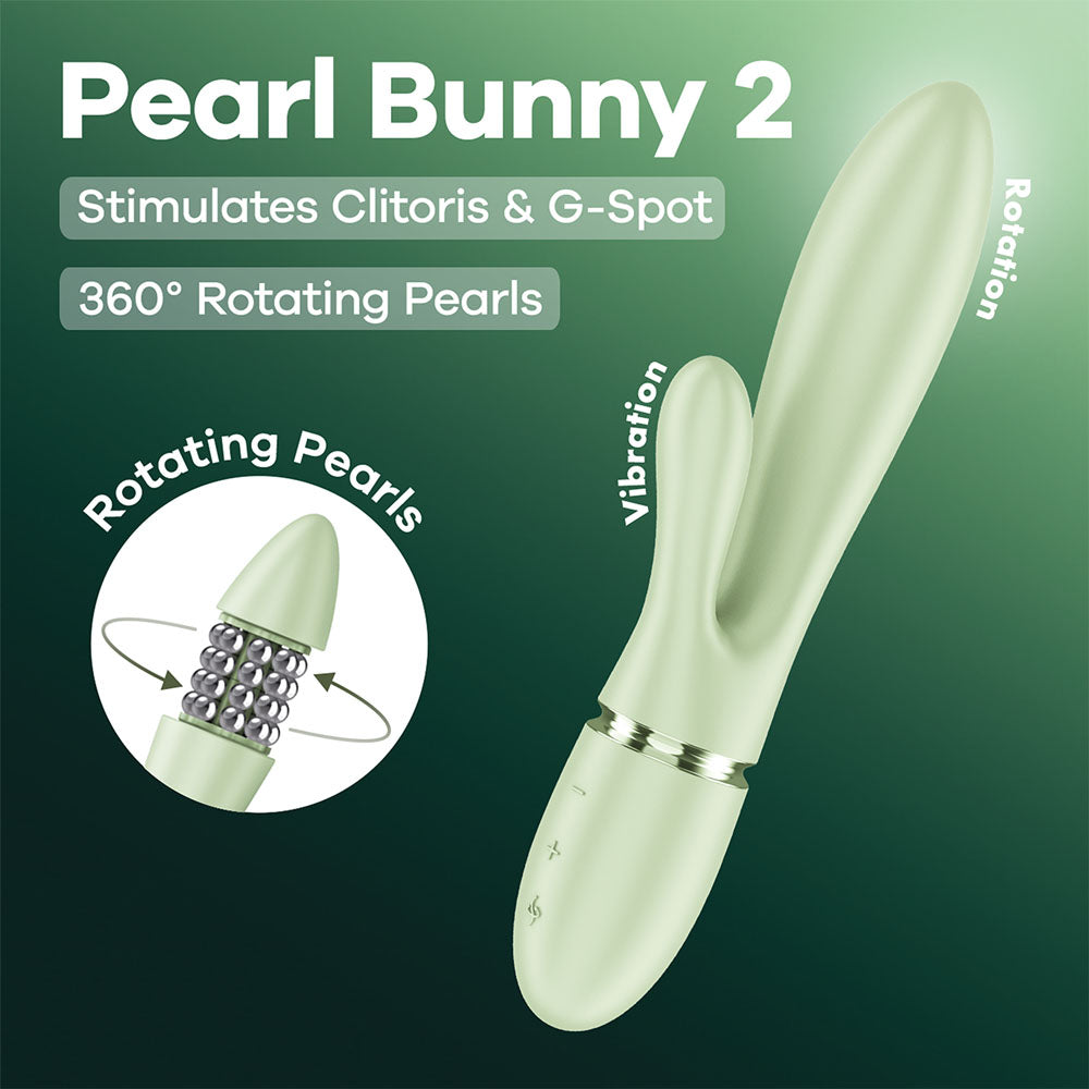 Satisfyer Pearl Bunny 2 silicone rabbit vibrator with rotating pearls and an external arm
