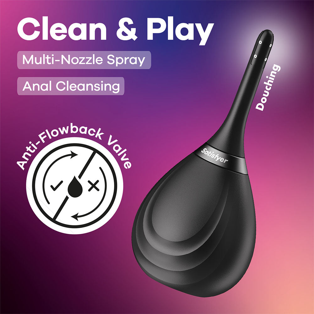 Satisfyer Clean and Play manual anal douche in black