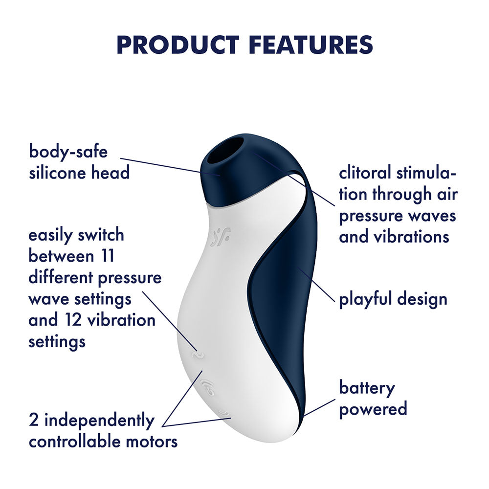 Satisfyer Orca Battery Series navy-blue and white air pulse stimulator, product image 2