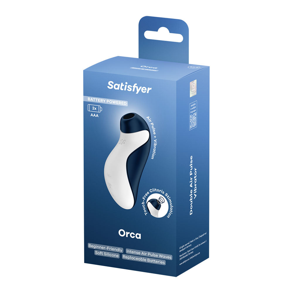 Satisfyer Orca Battery Series navy-blue and white air pulse stimulator, product image 9