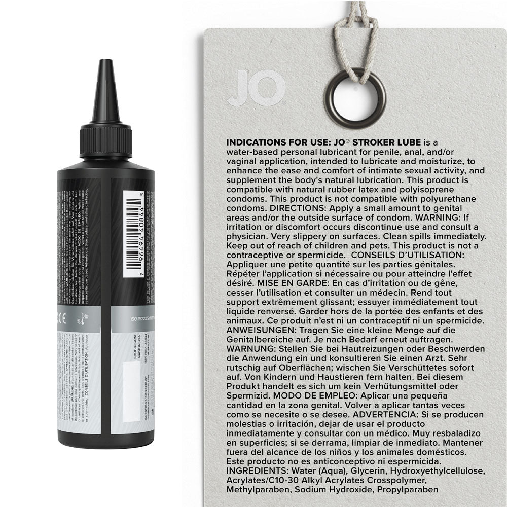 JO Stroker Lube 240ml thick water-based lubricant with precision dispensing tip