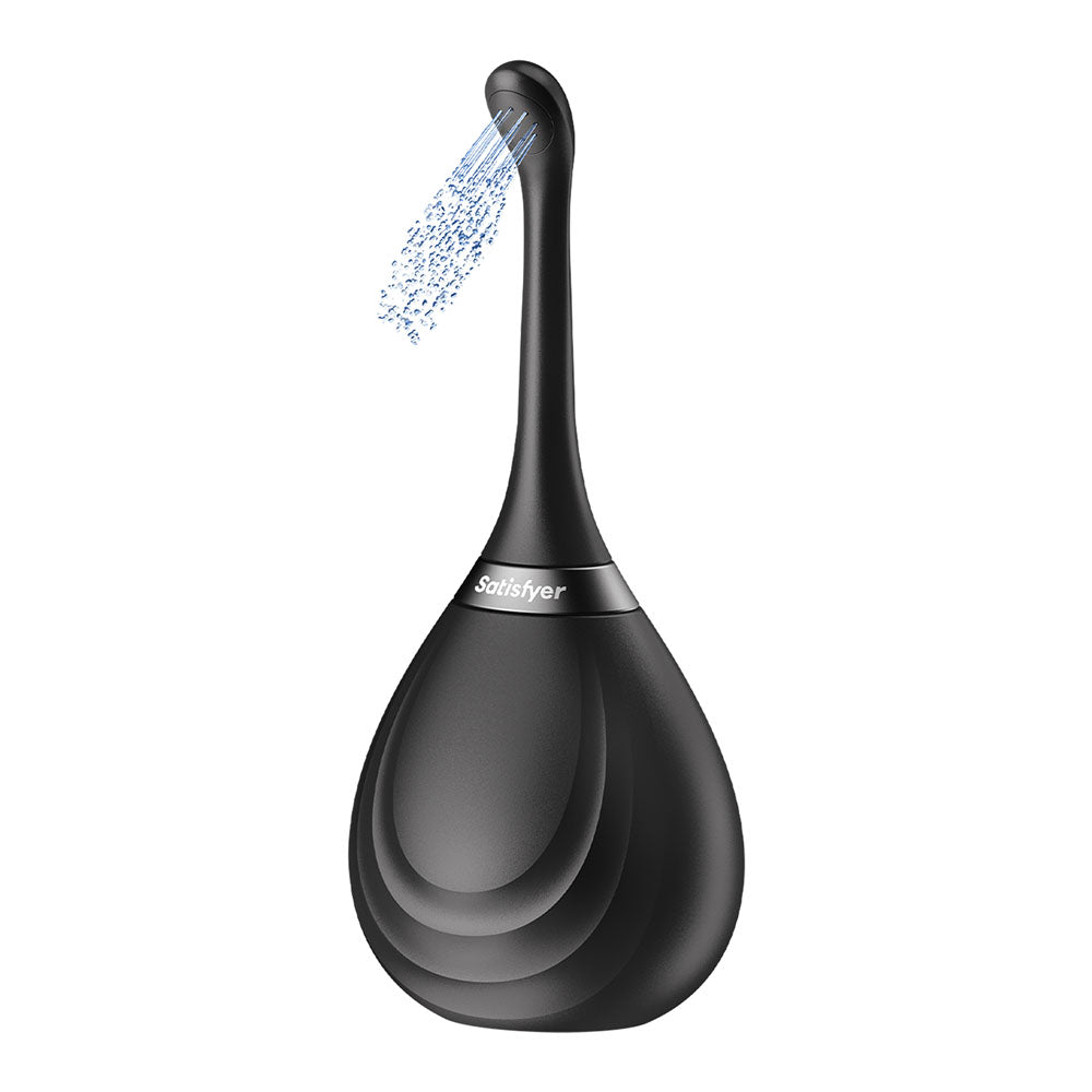 Satisfyer Clean and Play 2-in-1 anal douche with two interchangeable nozzles in black