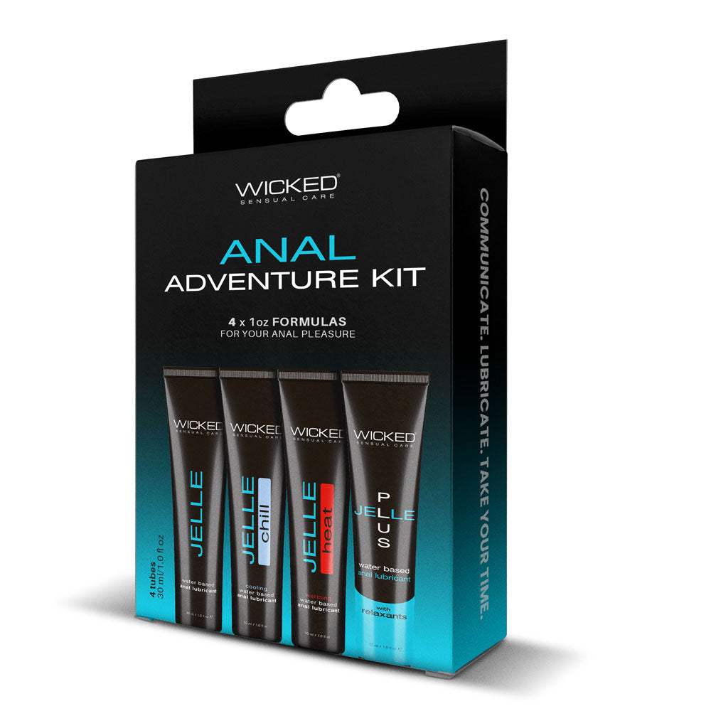 Wicked Anal Adventure Kit with Jelle, Heat, Chill and Plus, four 30ml anal lubricants