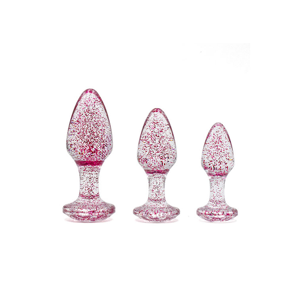 Adam & Eve Glitter Gem Pink Butt Plug Set – 3 Sizes