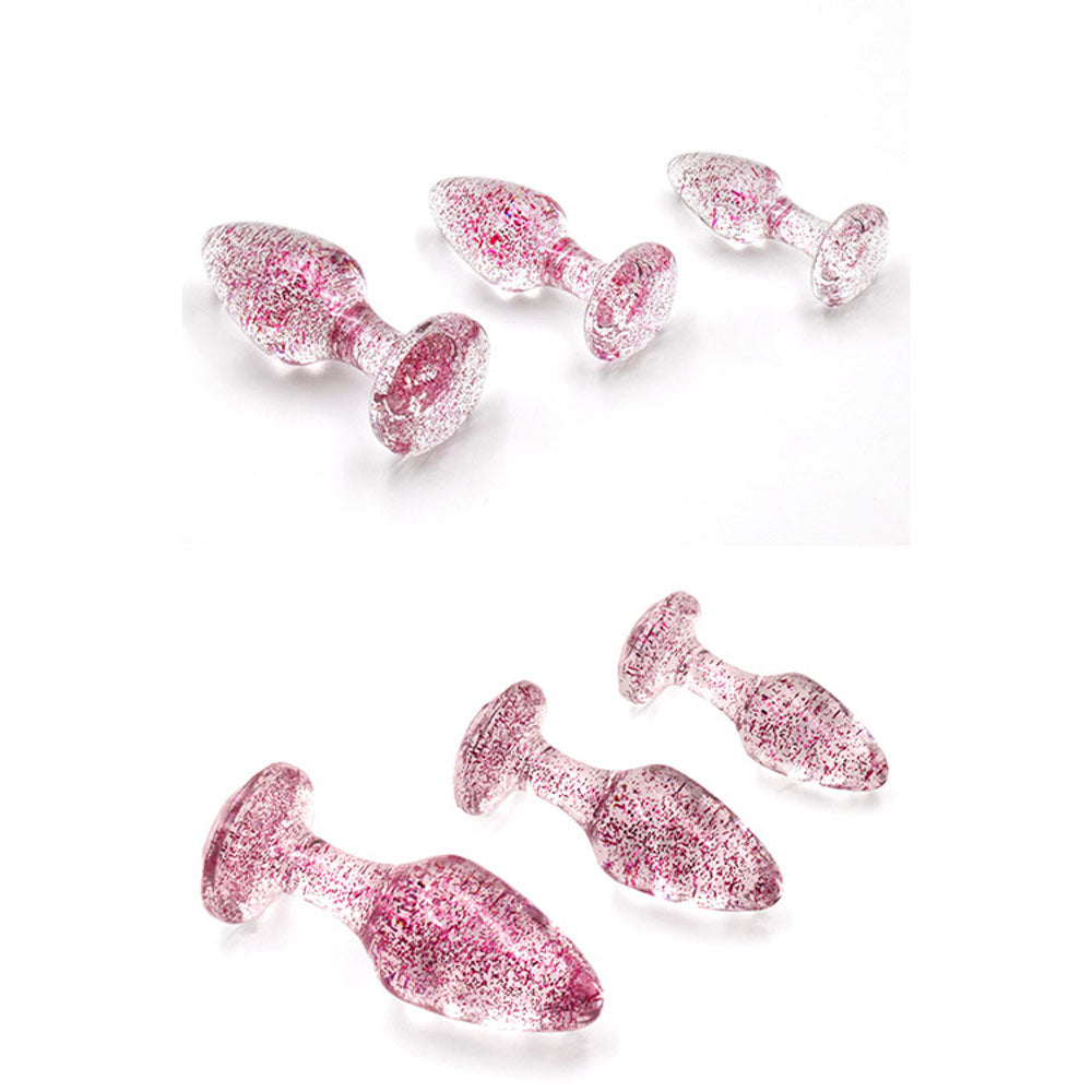 Adam & Eve Glitter Gem Pink Butt Plug Set – 3 Sizes