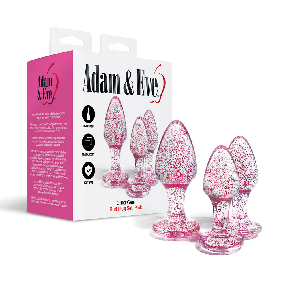 Adam & Eve Glitter Gem Pink Butt Plug Set – 3 Sizes