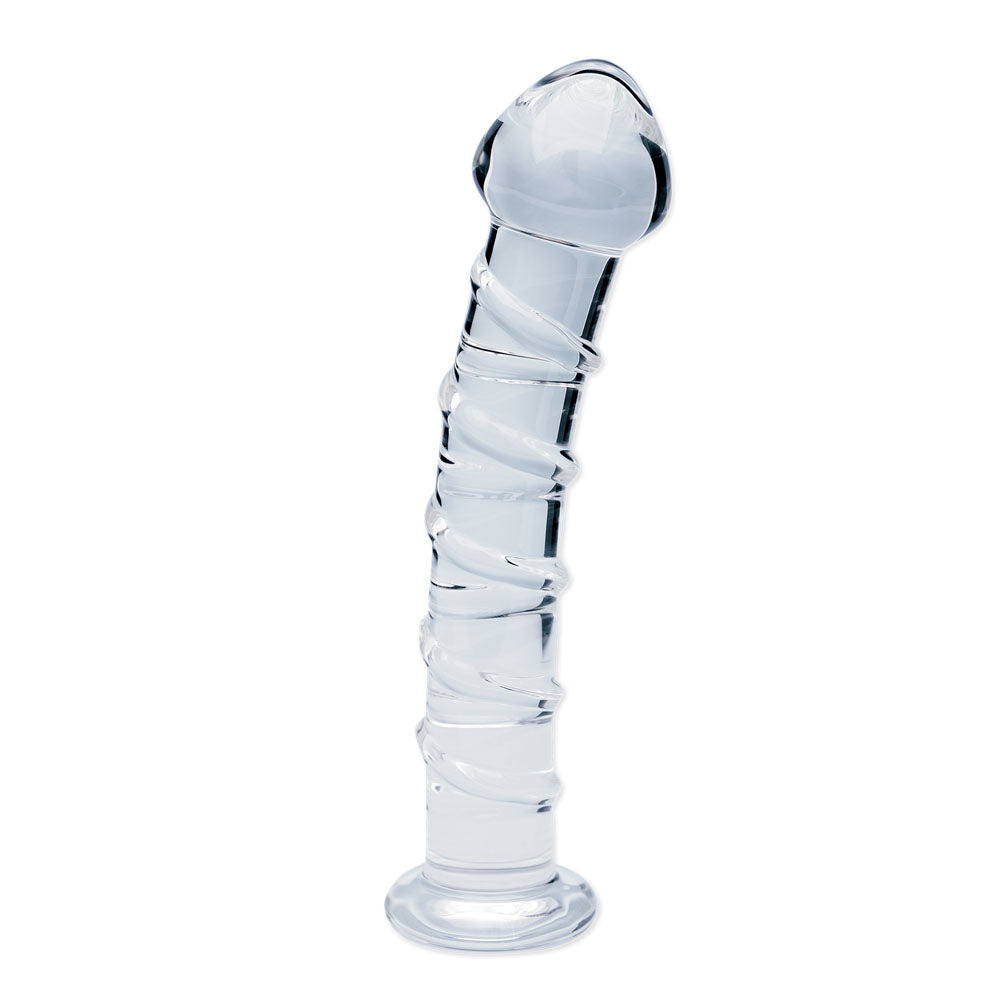 Clarity Seraphic Spiral clear borosilicate glass dildo with raised spiral texture and 16cm (6.3 inches) insertable length