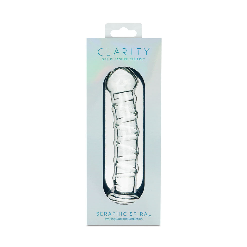 Clarity Seraphic Spiral clear borosilicate glass dildo with raised spiral texture and 16cm (6.3 inches) insertable length
