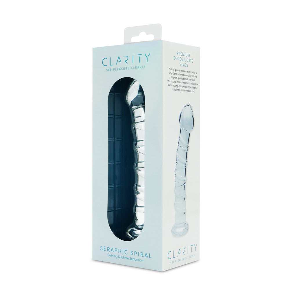 Clarity Seraphic Spiral clear borosilicate glass dildo with raised spiral texture and 16cm (6.3 inches) insertable length
