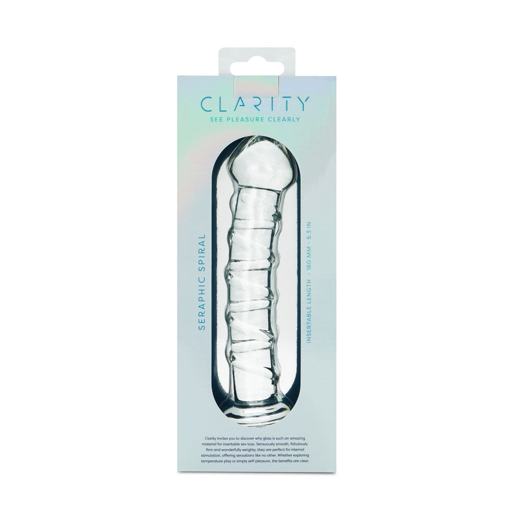 Clarity Seraphic Spiral clear borosilicate glass dildo with raised spiral texture and 16cm (6.3 inches) insertable length