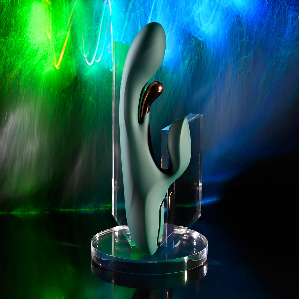 Evolved Golden Goddess green rabbit vibrator with rose-gold flicker — product image 3