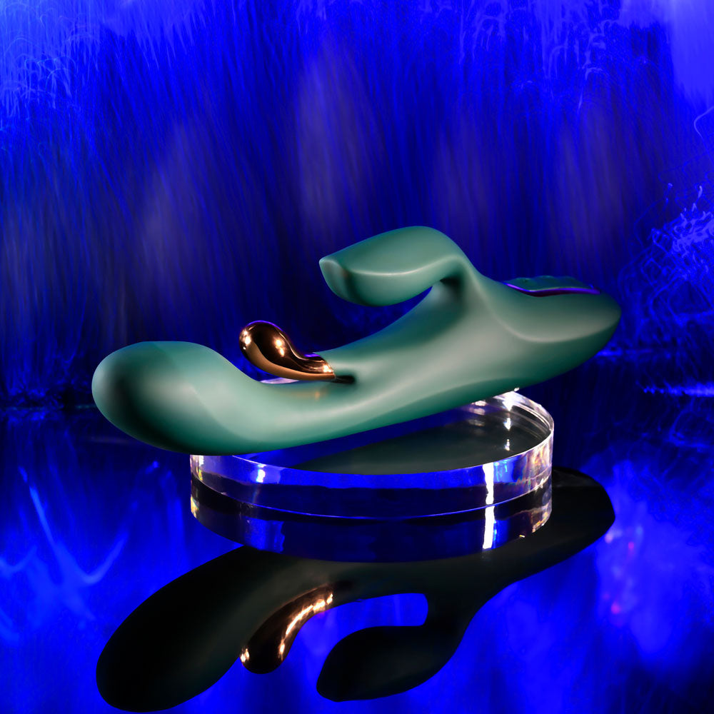 Evolved Golden Goddess green rabbit vibrator with rose-gold flicker — product image 5