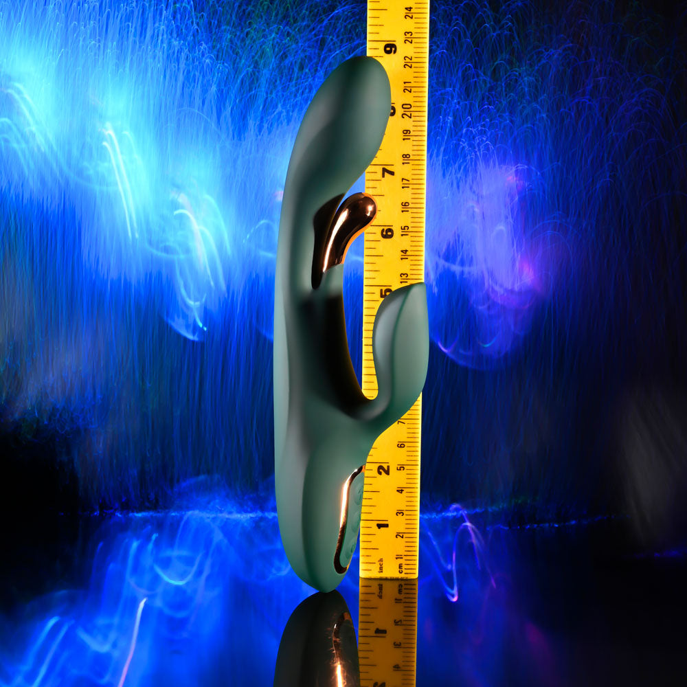 Evolved Golden Goddess green rabbit vibrator with rose-gold flicker — product image 8