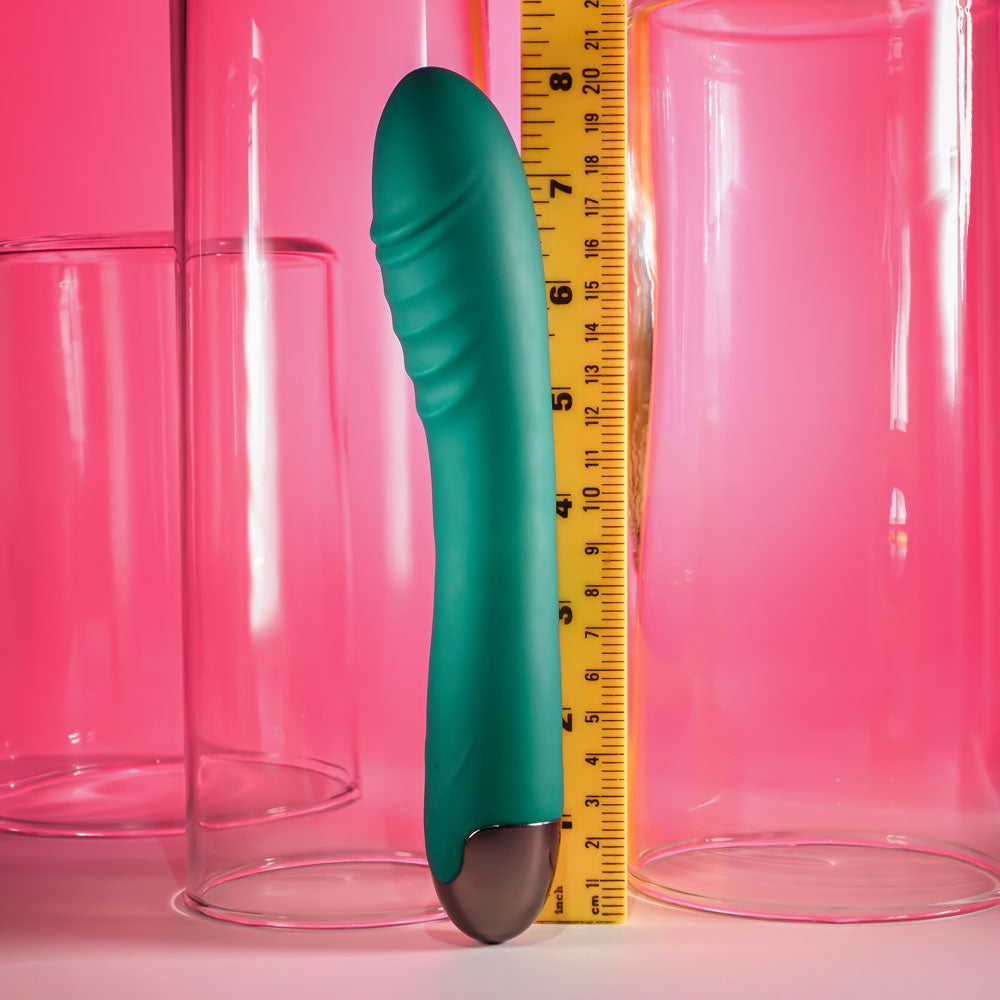 Pirouette green rechargeable twirling vibrator with textured silicone shape