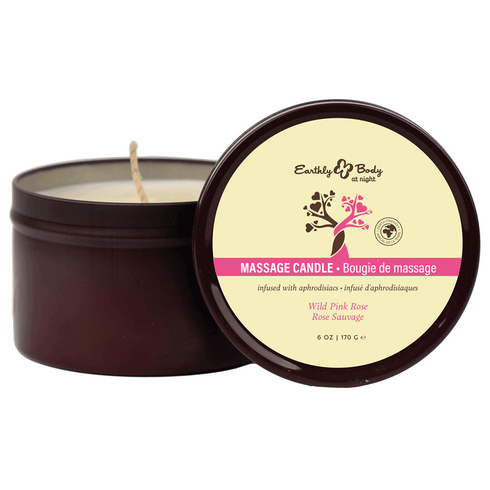 Earthly Body Wild Pink Rose scented massage candle 170g