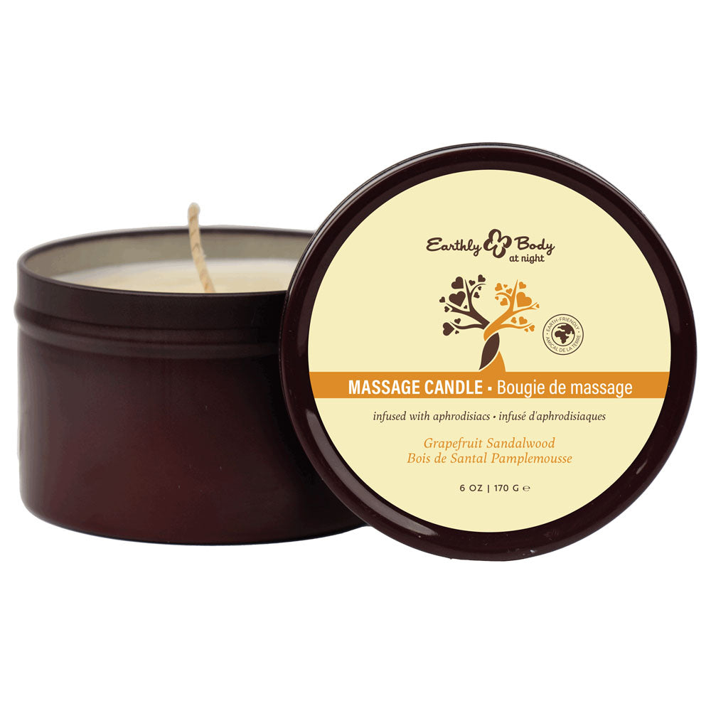 Earthly Body Grapefruit Sandalwood scented massage candle 170g