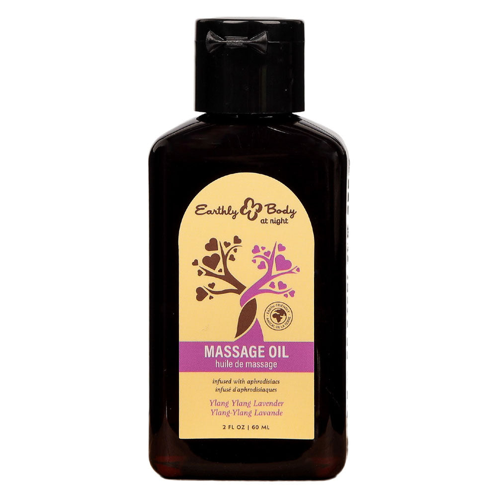 Earthly Body at Night Ylang Ylang and Lavender Massage Oil 60ml bottle with flip-top cap