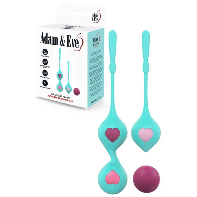 Adam & Eve Eve’s Kegel Hearts weighted kegel ball set with silicone holders — product detail