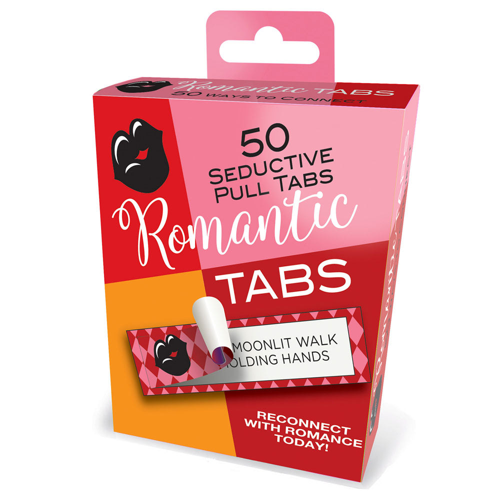 Front of Little Genie Romantic Tabs packaging marked 50 seductive pull tabs