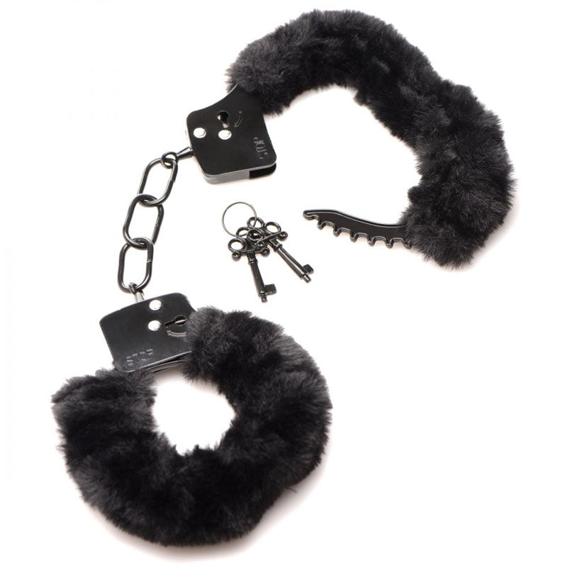 Master Series Black Faux Fur Handcuffs | The Love Boulevard