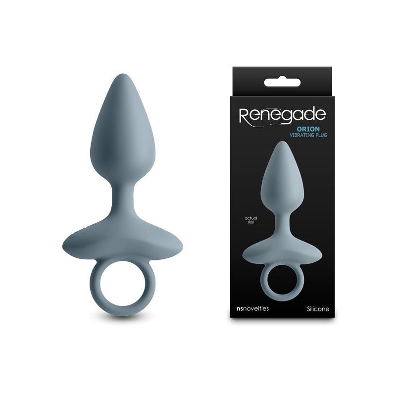 Renegade Orion grey silicone vibrating butt plug with pull ring
