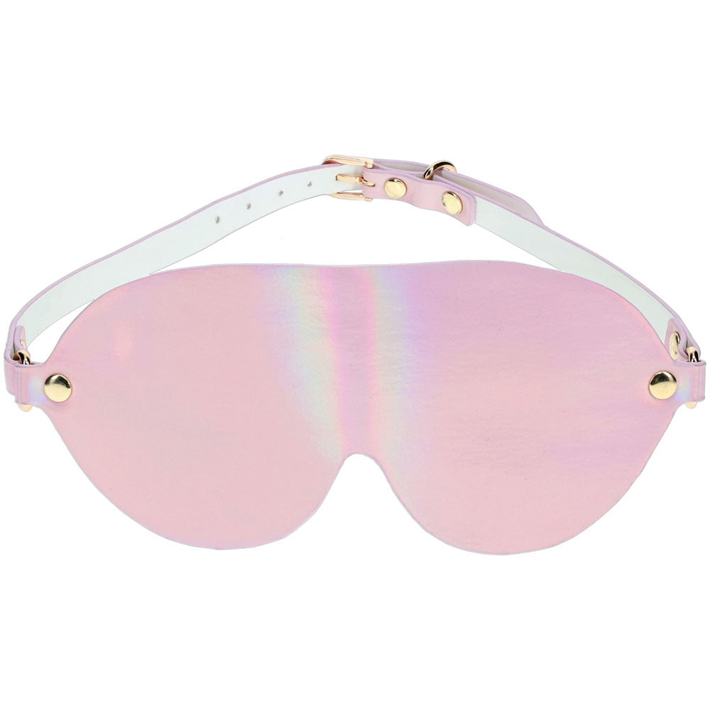 Ouch Paris pink blindfold with iridescent metal hardware