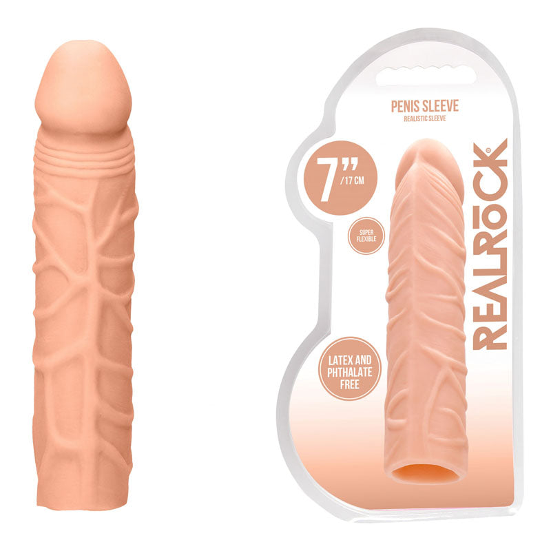 RealRock 16.8cm realistic penis extension sleeve in light tone — product and packaging