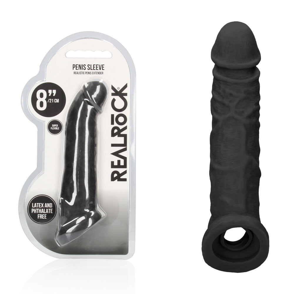 RealRock realistic penis extension sleeve with rings in dark tone — product detail