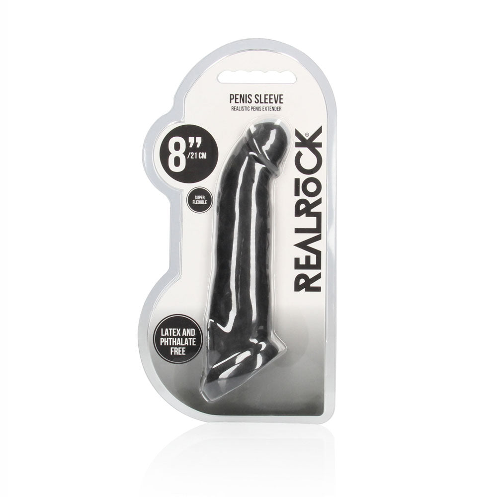 RealRock realistic penis extension sleeve with rings in dark tone — product detail