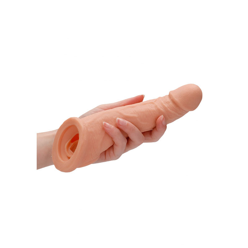 RealRock realistic penis extension sleeve with rings in light tone — product detail