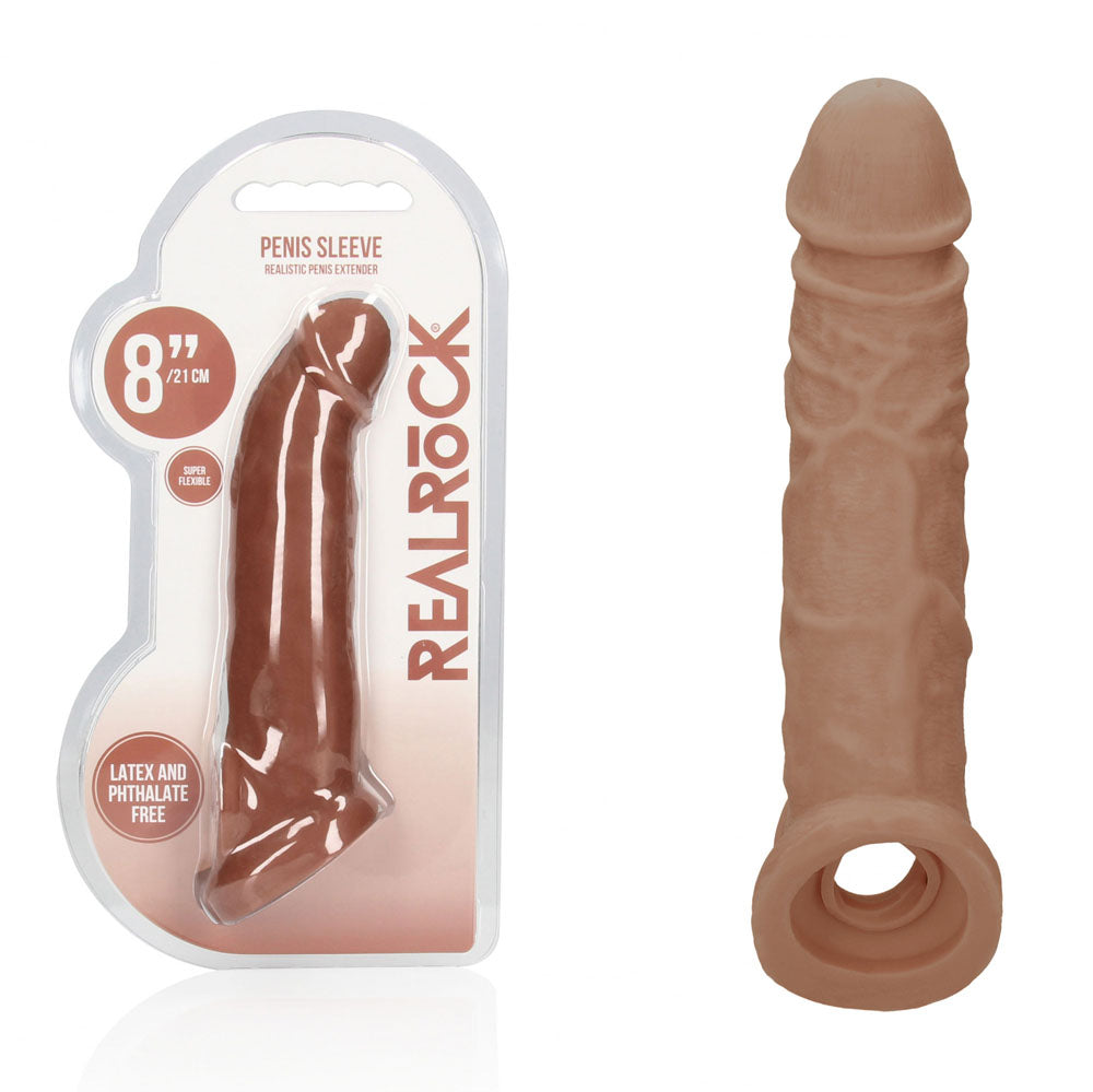 RealRock realistic penis extension sleeve with rings in medium tone — product detail