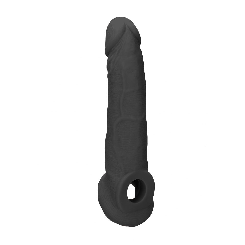 RealRock realistic penis extension sleeve with ringed opening in dark tone — product detail
