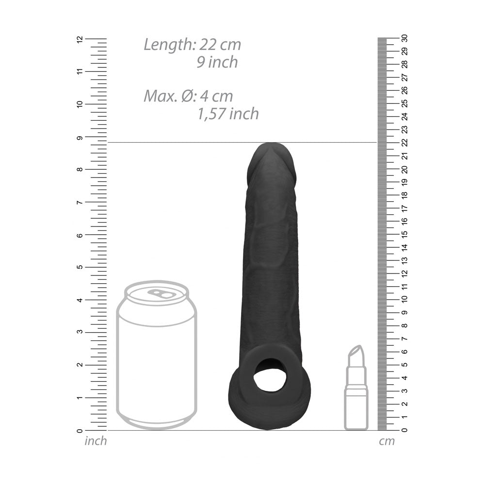 RealRock realistic penis extension sleeve with ringed opening in dark tone — product detail