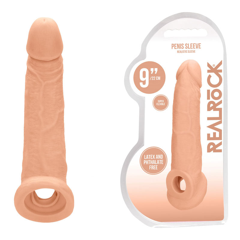 RealRock realistic penis extension sleeve with ringed opening in light tone — product detail