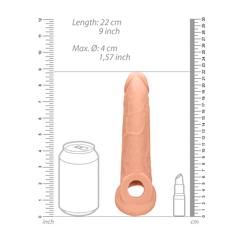 RealRock realistic penis extension sleeve with ringed opening in light tone — product detail