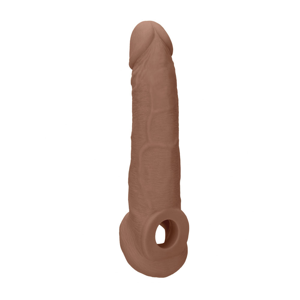 RealRock realistic penis extension sleeve with ringed opening in medium tone — product detail