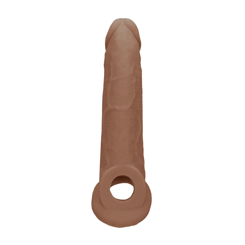 RealRock realistic penis extension sleeve with ringed opening in medium tone — product detail
