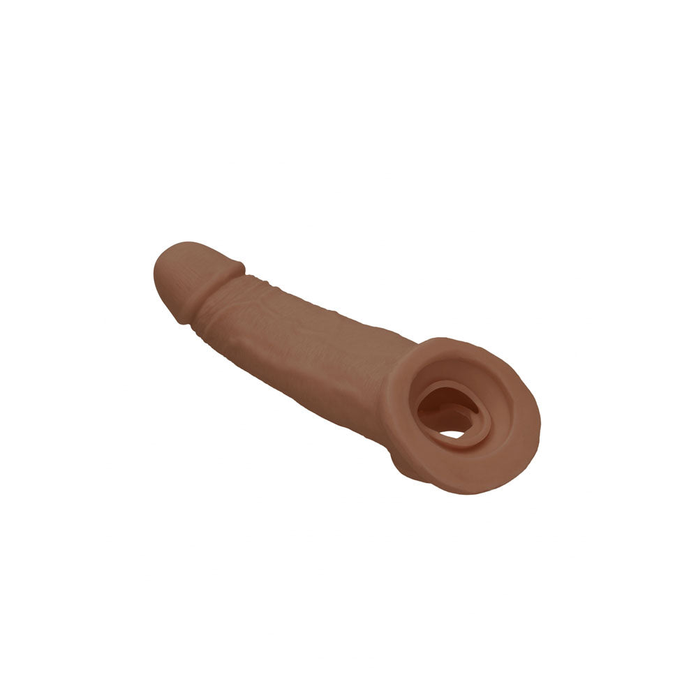 RealRock realistic penis extension sleeve with ringed opening in medium tone — product detail