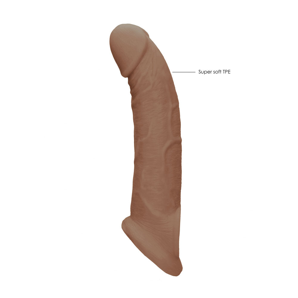 RealRock realistic penis extension sleeve with ringed opening in medium tone — product detail