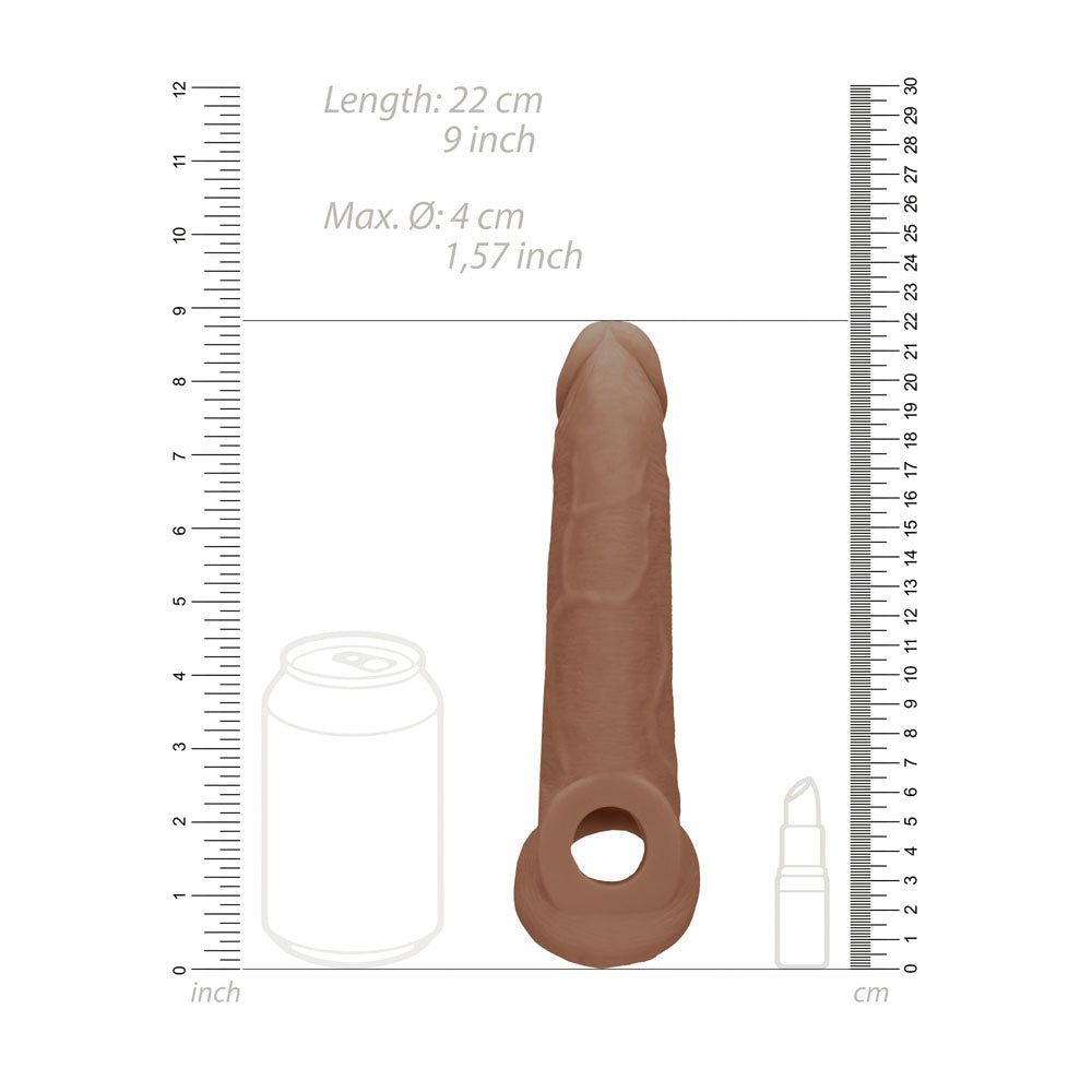 RealRock realistic penis extension sleeve with ringed opening in medium tone — product detail