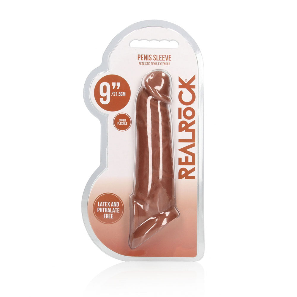 RealRock realistic penis extension sleeve with ringed opening in medium tone — product detail