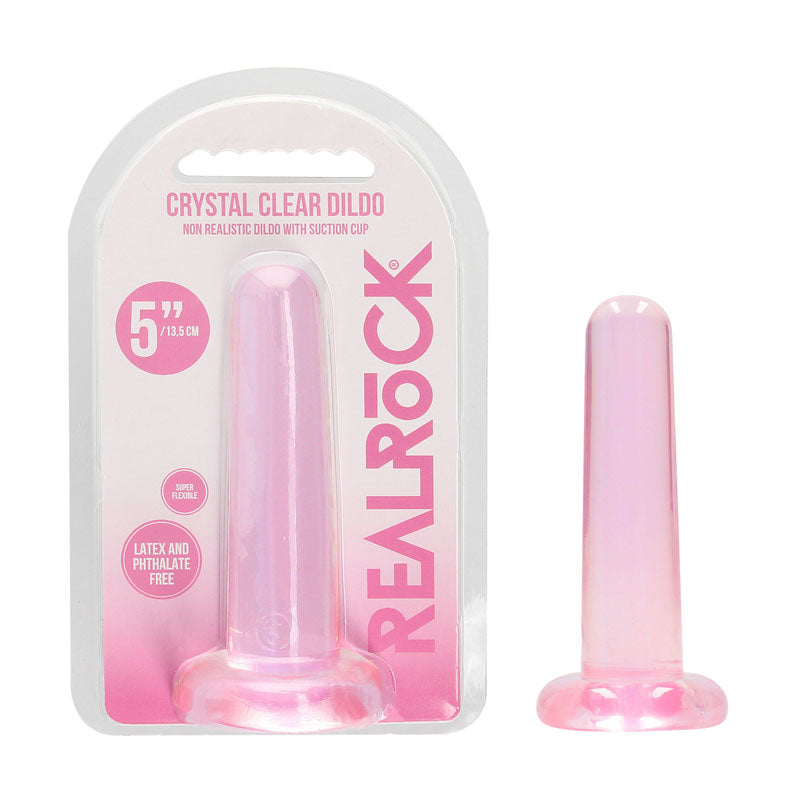RealRock Crystal Clear 13.5cm slim suction cup dildo in pink — product detail
