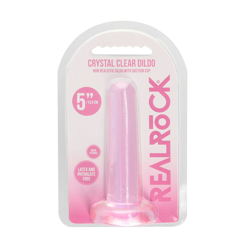 RealRock Crystal Clear 13.5cm slim suction cup dildo in pink — product detail