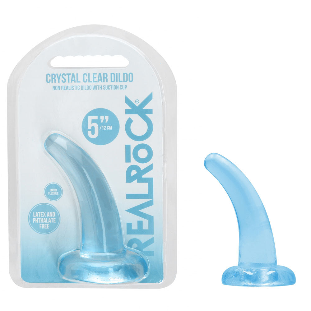 RealRock Crystal Clear 12cm curved pegging dildo in blue — product detail