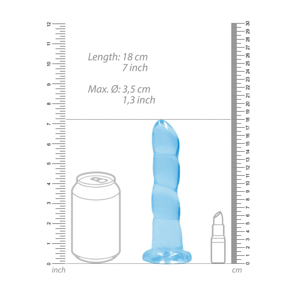 RealRock Crystal Clear 18cm contoured suction cup dildo in blue — product view 5